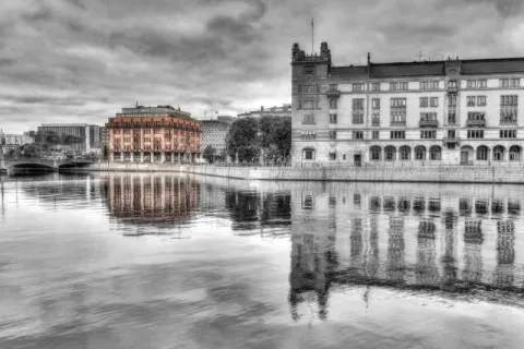 Stockholm with buildings as a reflection