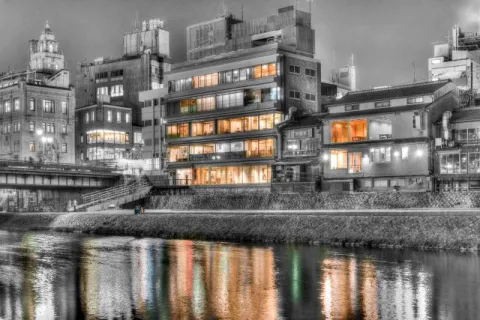 Along the Kamo River in Kyoto, Japan