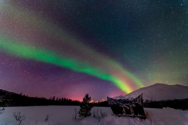 Northern lights over the Lyngenfjord Alps