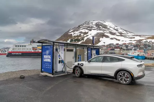 Hurtig Lading in Honningsvåg, last fast charging station before the North Cape in Norway